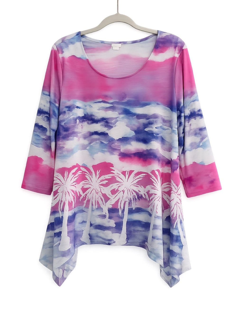 Women’s Pink & Blue Palm-Print Tunic Top, 
Size M 🩷🌴💜